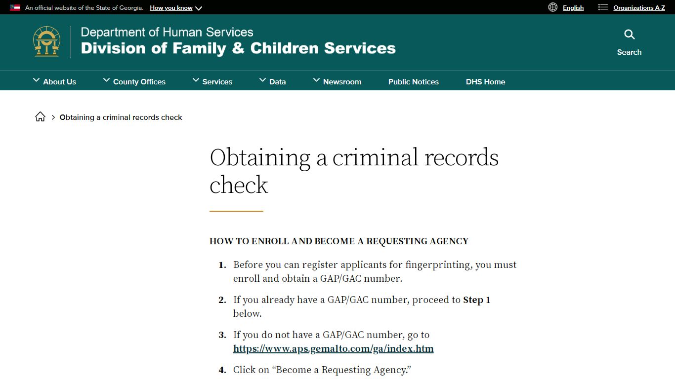 Obtaining a criminal records check - Georgia